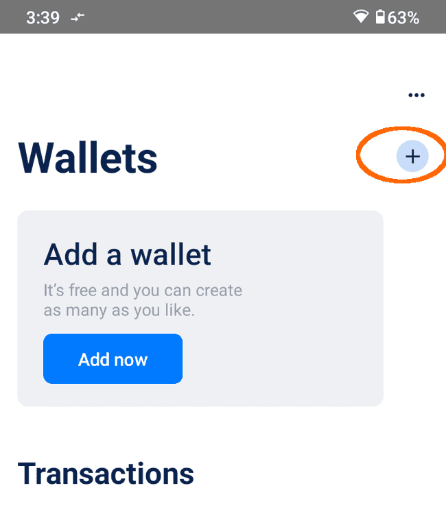 Blue Wallet add button